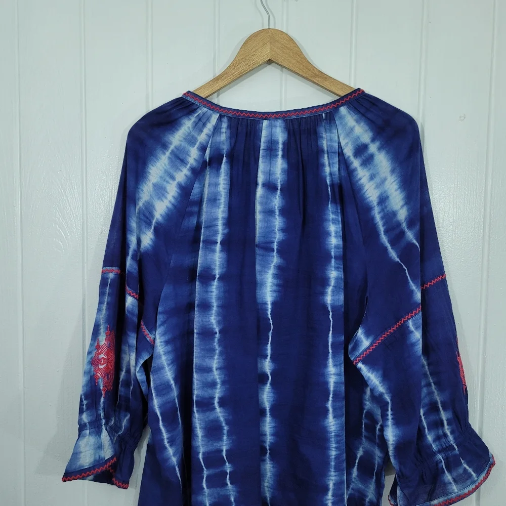 Chicos 4 Womens Sz 20/22 Blue White Tie Dye Tunic Pink Embroidery With Tassels - Picture 9 of 15